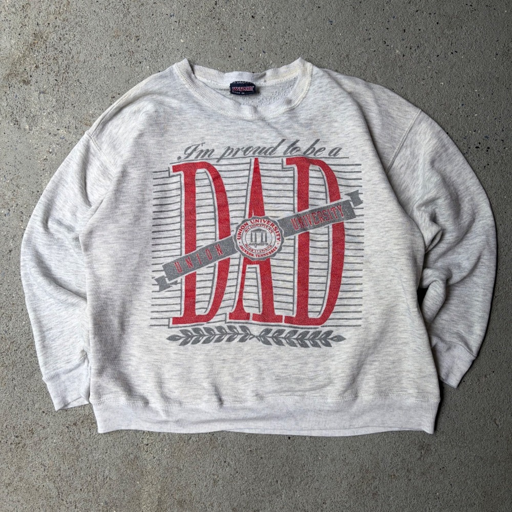 Vintage JanSport Union University Proud To Be A Dad Sweatshirt Grey Mens Large